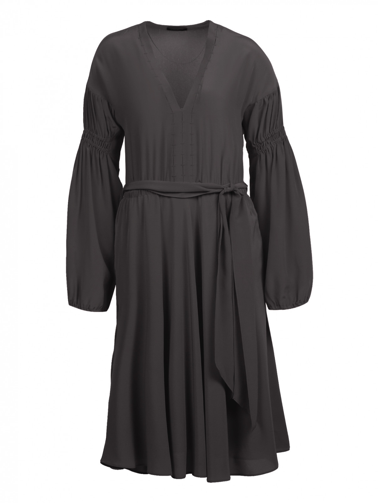 Платье-миди из шелка свободного кроя Strenesse  –  Общий вид  – Цвет:  Черный
