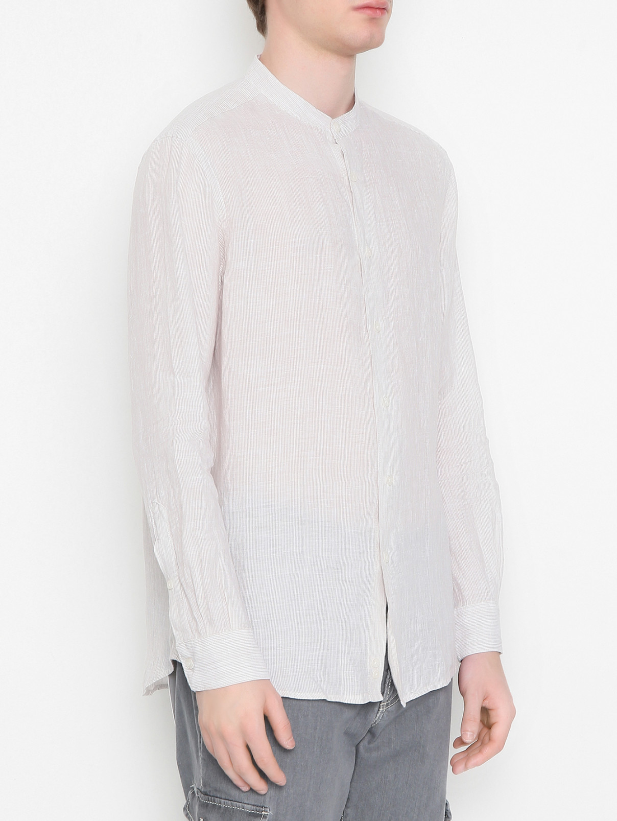 Рубашка из льна с узором полоска Altea  –  МодельВерхНиз  – Цвет:  Бежевый