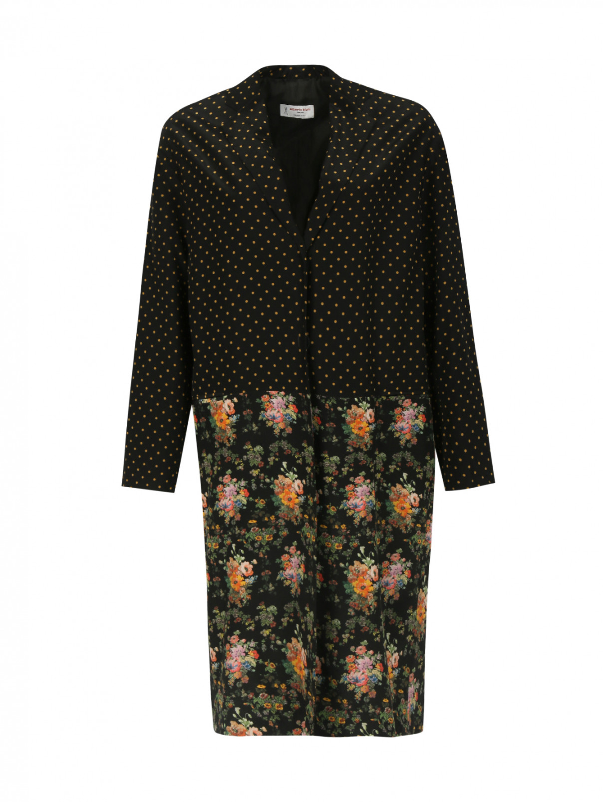 Легкое пальто из шелка с цветочным узором Alberto Biani  –  Общий вид  – Цвет:  Черный