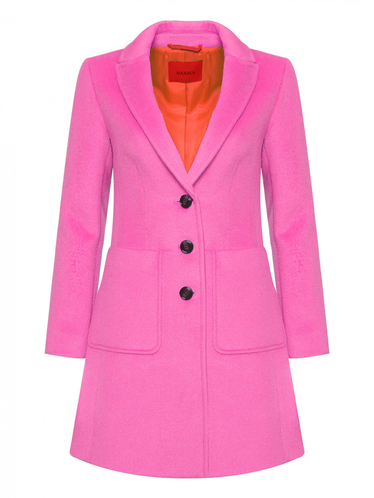 Однобортное полупальто с карманами Max&Co  –  Общий вид  – Цвет:  Розовый