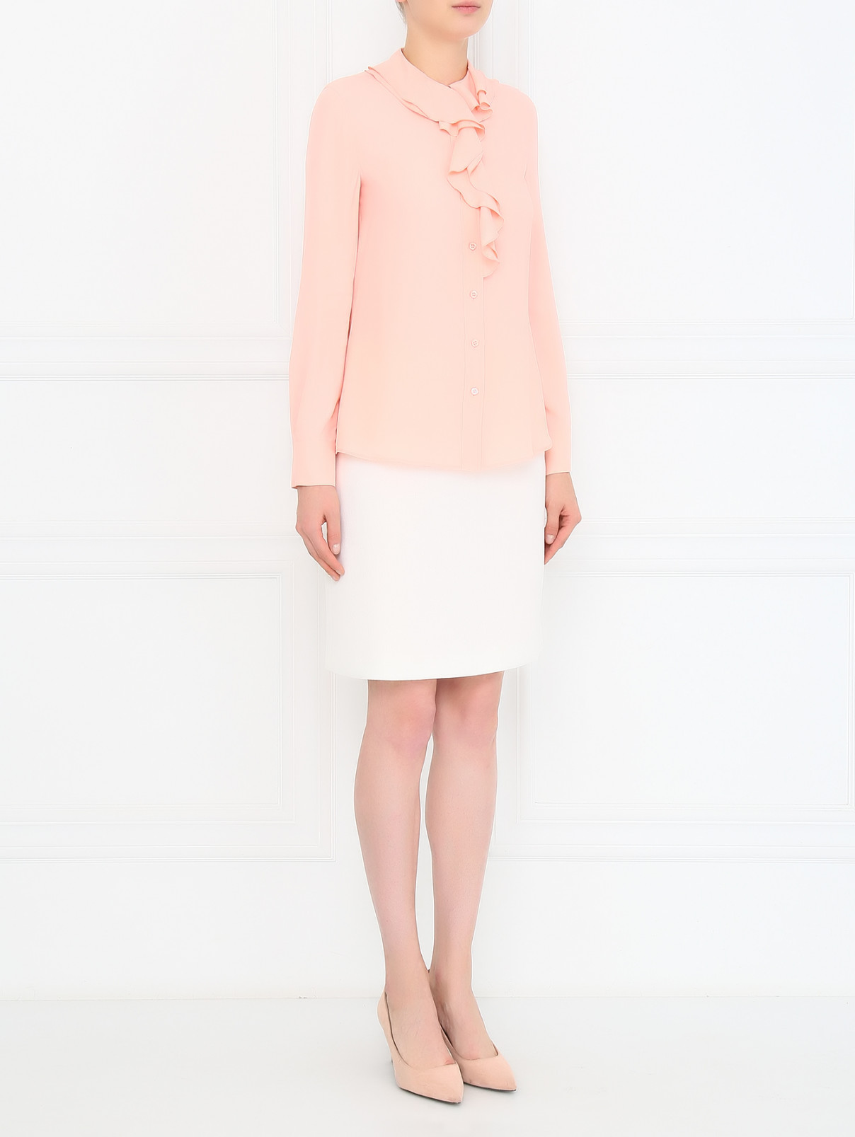 Блуза из смешанного шелка с жабо Moschino Boutique  –  Модель Общий вид  – Цвет:  Розовый