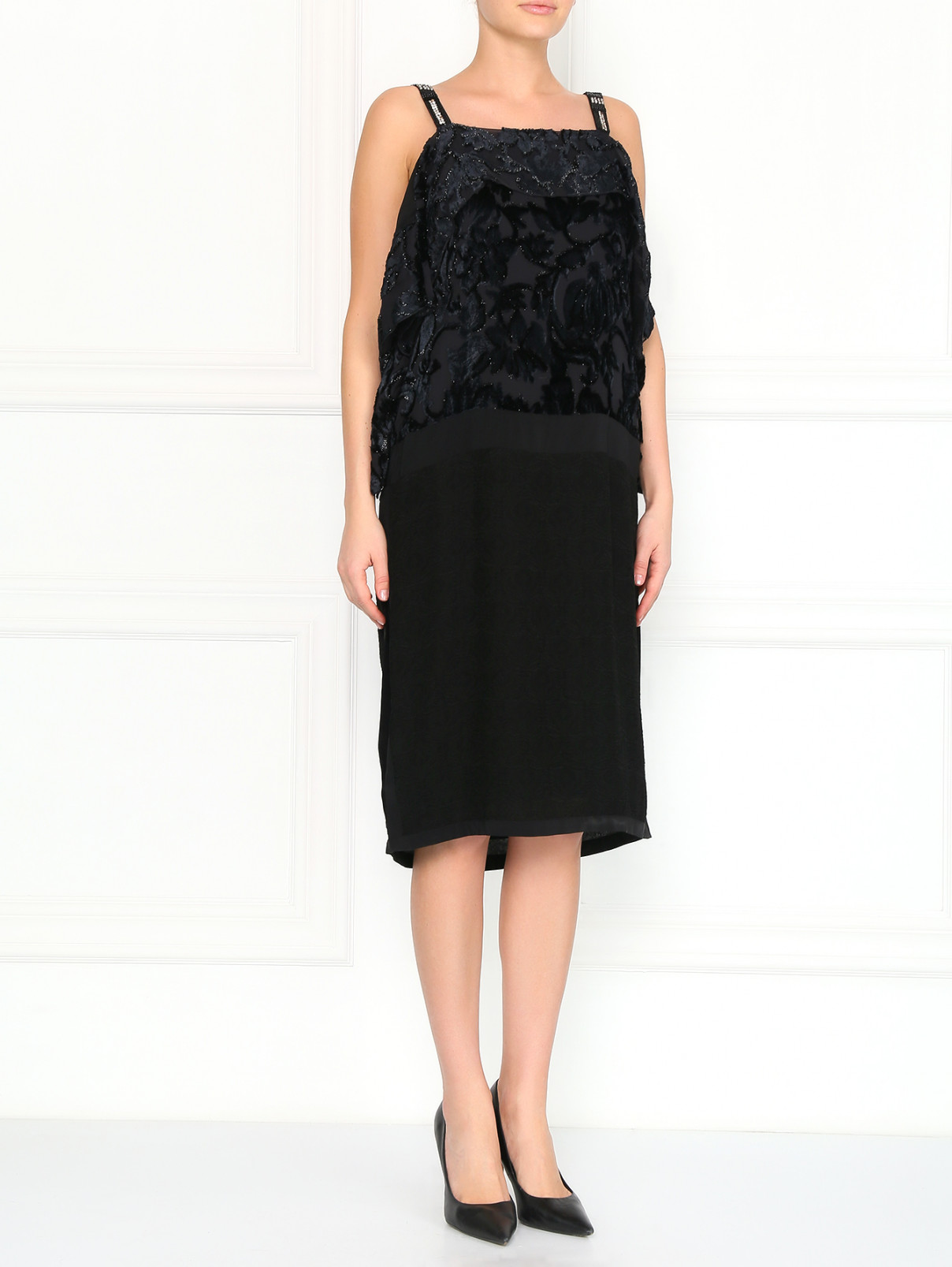 Платье из фактурной ткани декорированное бисером Antonio Marras  –  Модель Общий вид  – Цвет:  Черный