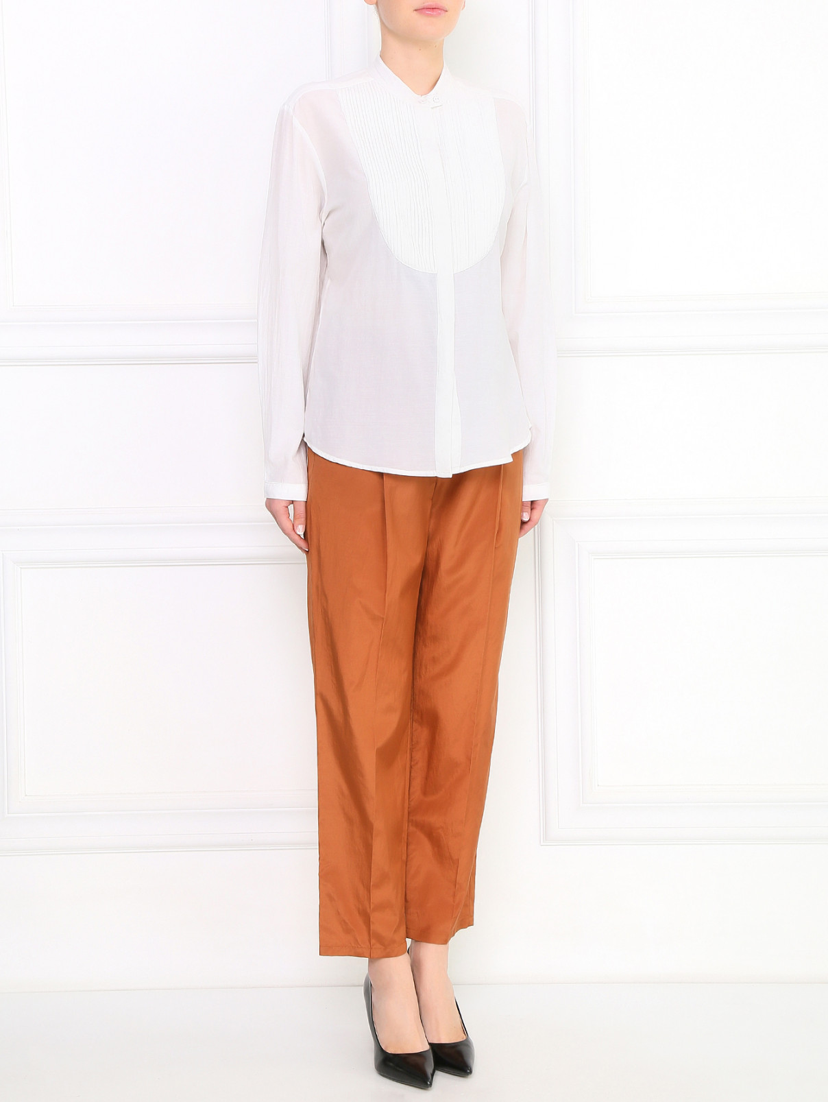 Блуза из хлопка с длинными рукавами Emporio Armani  –  Модель Общий вид  – Цвет:  Белый