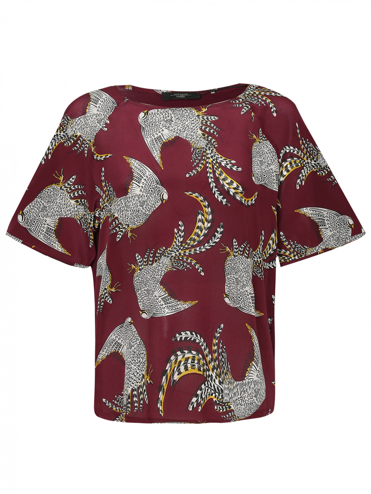 Блуза из шелка свободного кроя с узором Weekend Max Mara  –  Общий вид  – Цвет:  Фиолетовый