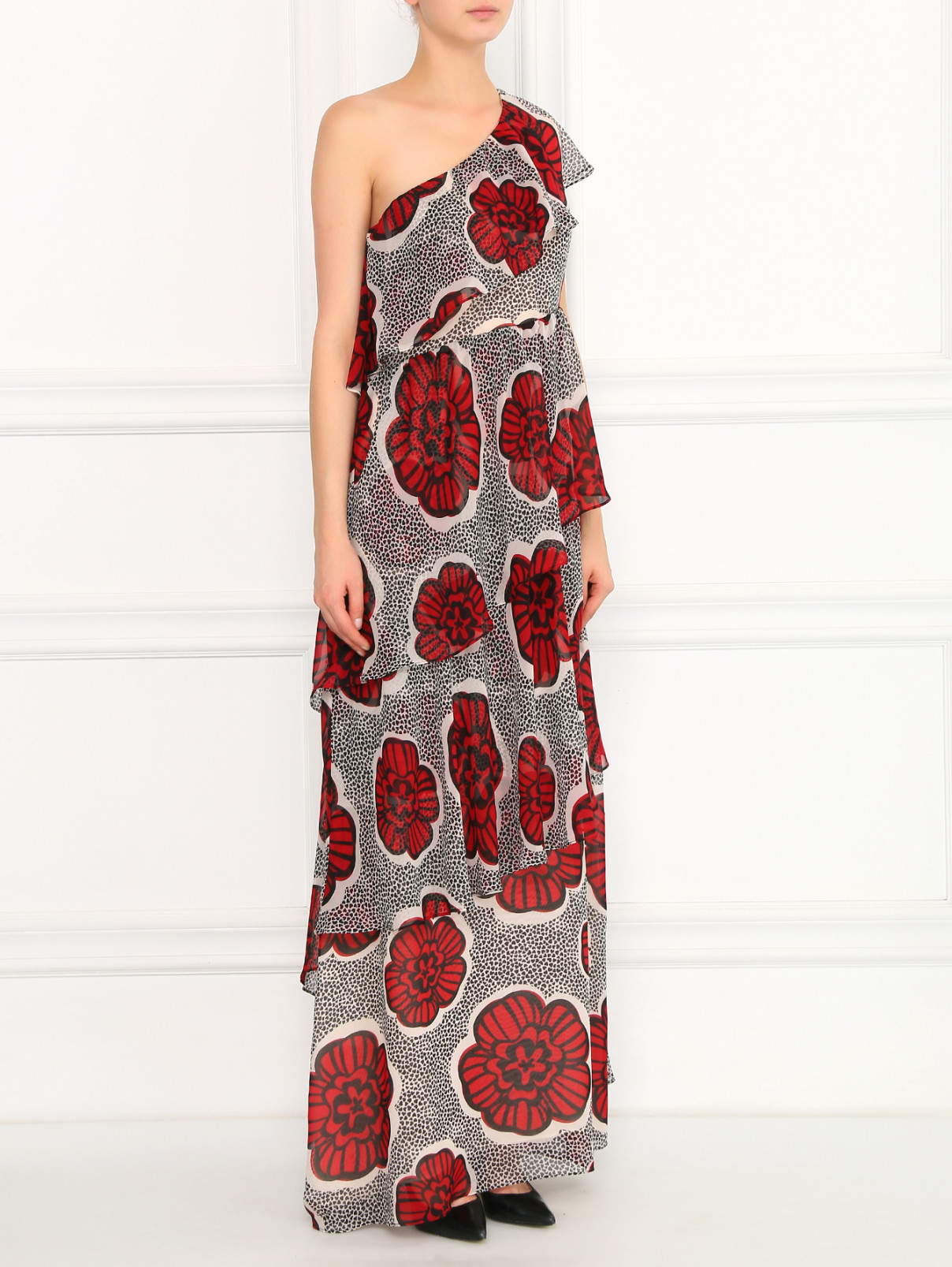 Платье-макси с узором асимметричного кроя Moschino Cheap&Chic  –  Модель Общий вид  – Цвет:  Узор