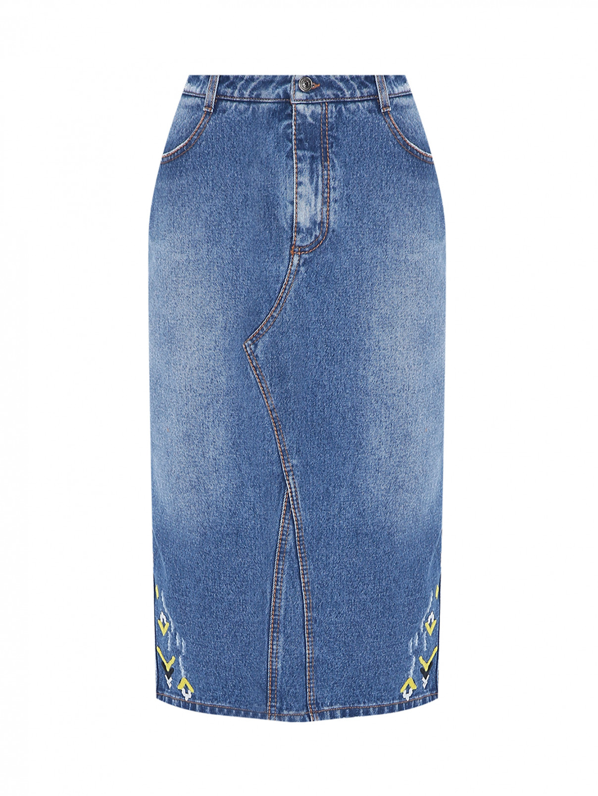 Джинсовая юбка-миди с вышивкой Ermanno Scervino  –  Общий вид  – Цвет:  Синий