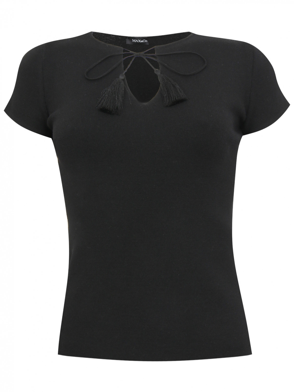 Джемпер мелкой вязки с короткими рукавами Max&Co  –  Общий вид  – Цвет:  Черный