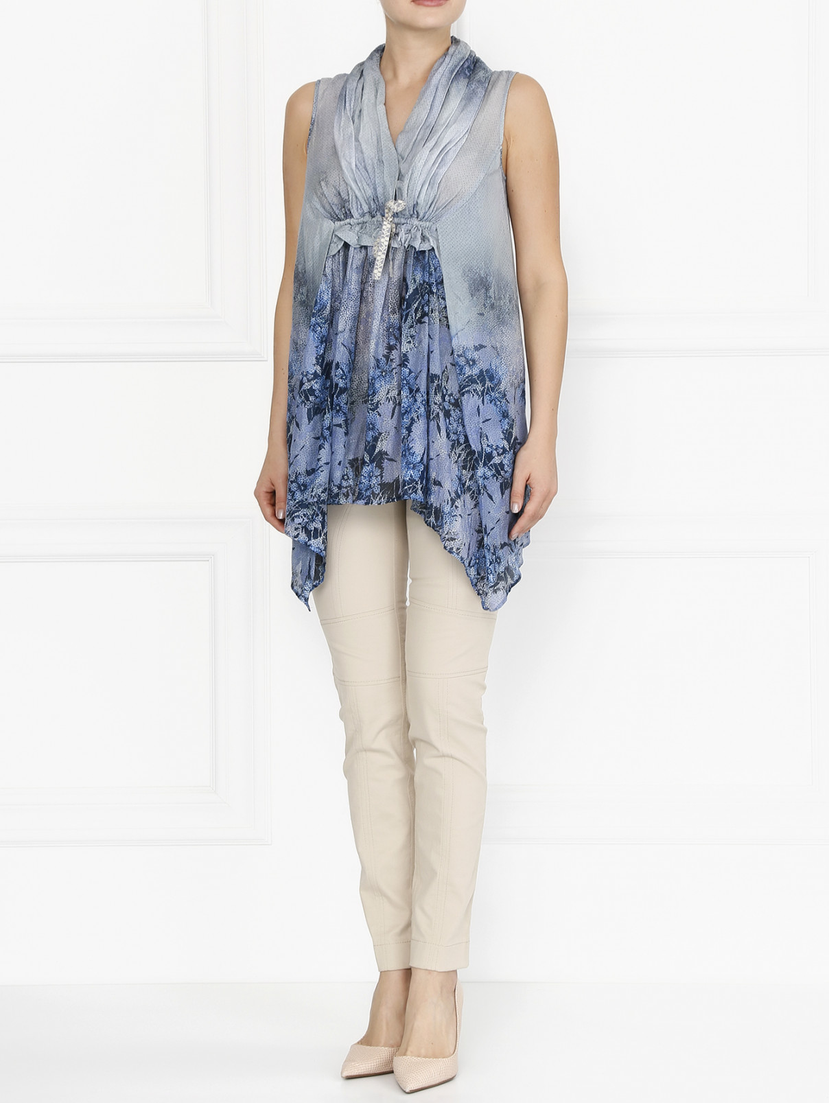 Блуза из хлопка и шелка с принтом Hugo Boss  –  Модель Общий вид  – Цвет:  Узор