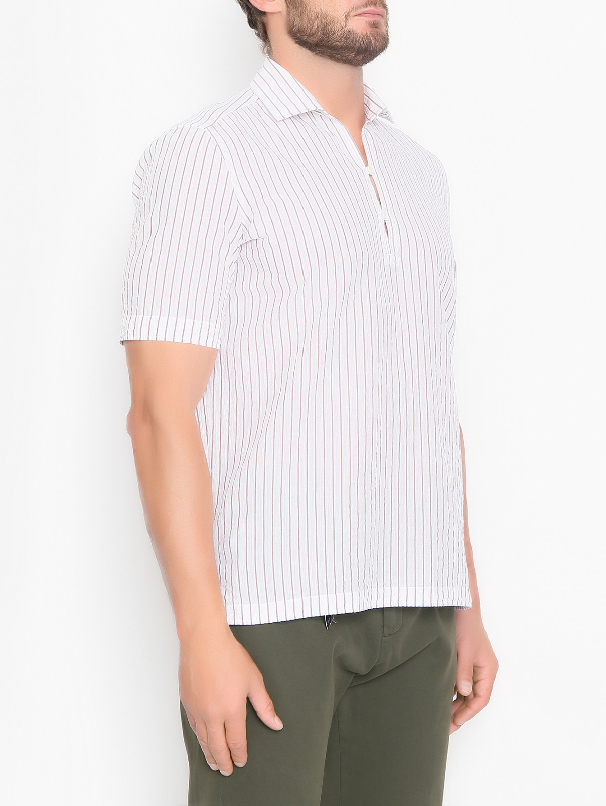 Рубашка из хлопка с узором полоска Giampaolo  –  МодельВерхНиз  – Цвет:  Белый