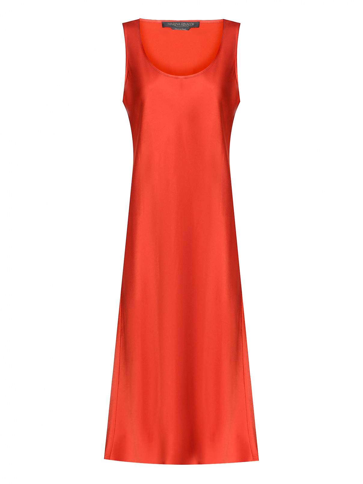 Атласное платье минималистичного кроя Marina Rinaldi  –  Общий вид  – Цвет:  Коричневый