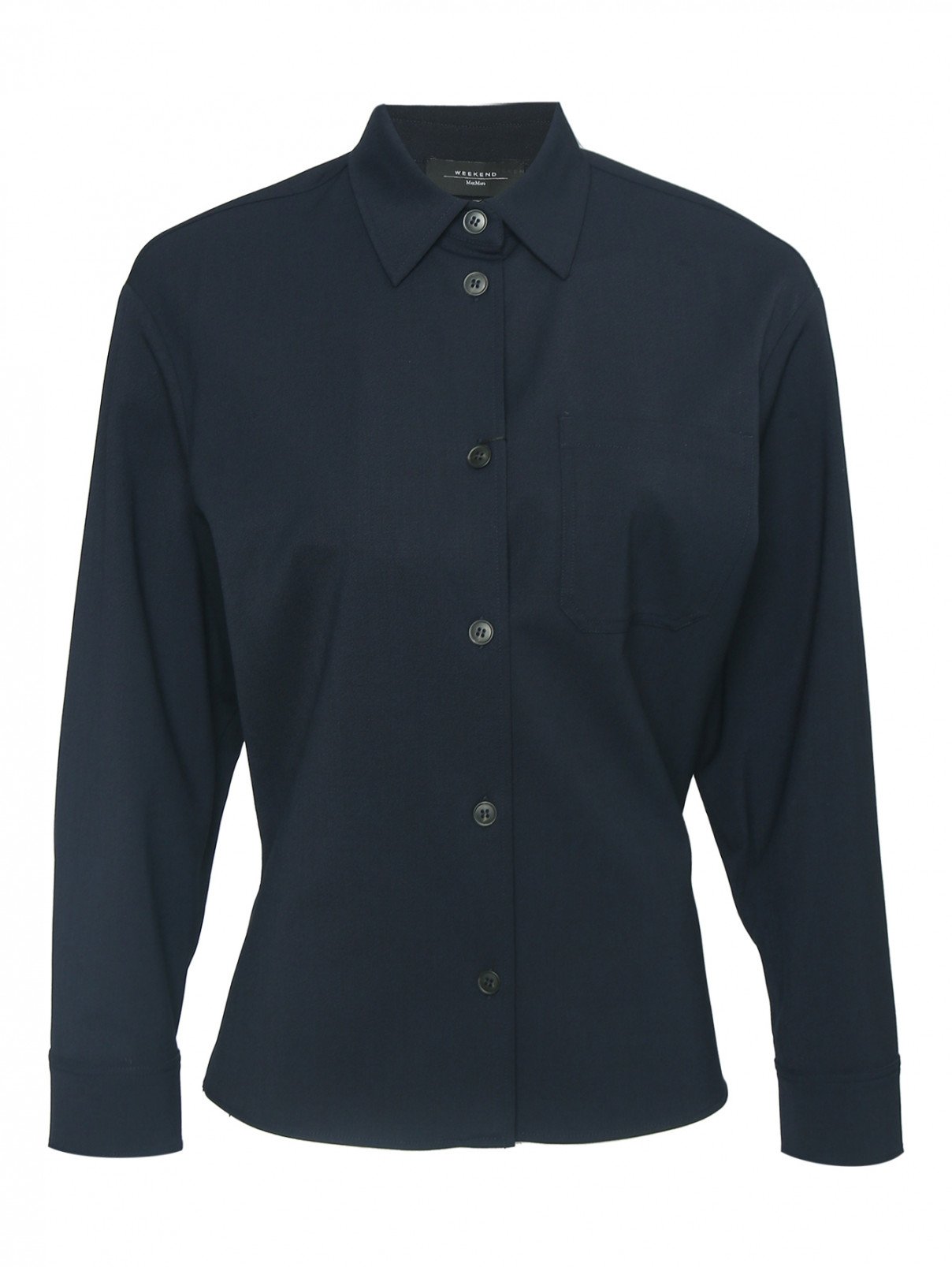 Рубашка из смешанной шерсти с карманом Weekend Max Mara  –  Общий вид  – Цвет:  Синий