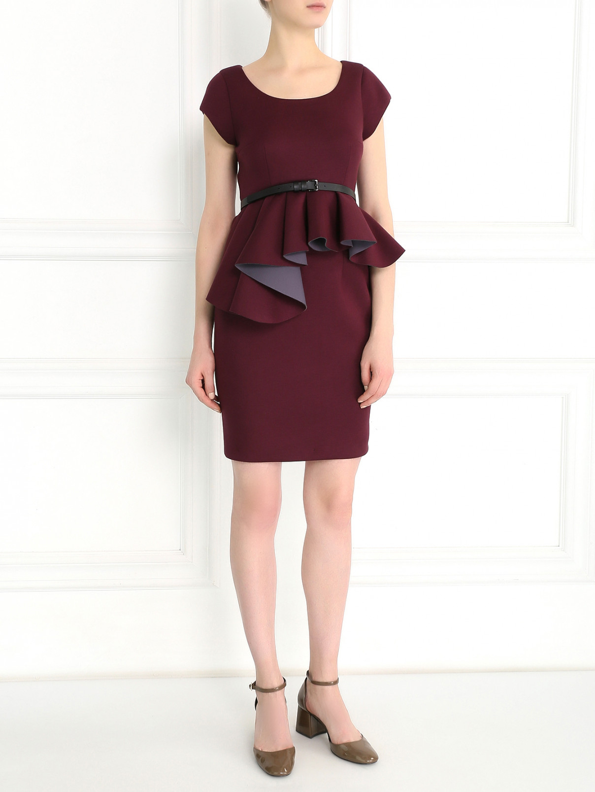 Платье-футляр с баской и короткими рукавами Viktor&Rolf  –  Модель Общий вид  – Цвет:  Красный