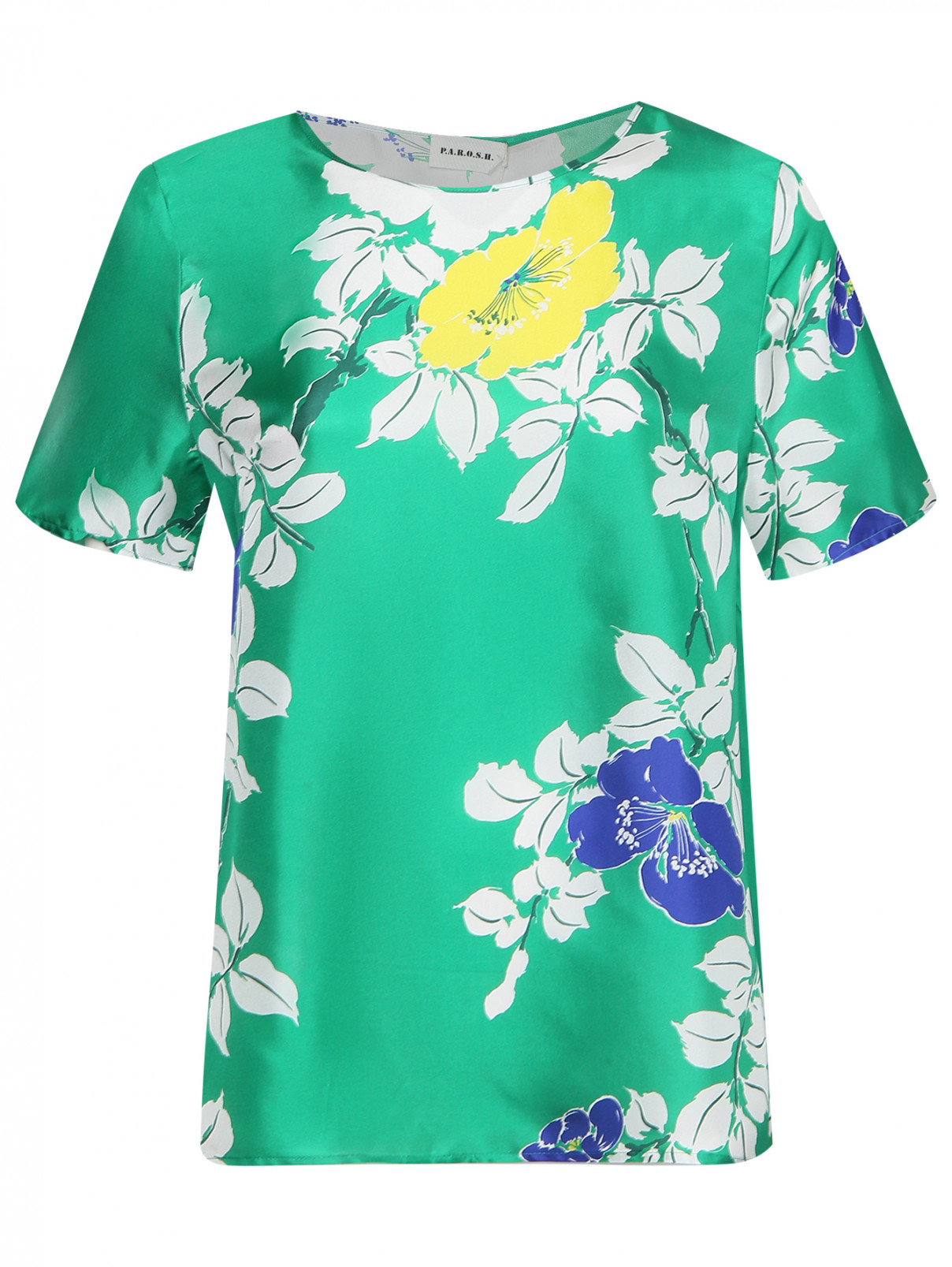 Блуза из шелка с узором P.A.R.O.S.H.  –  Общий вид  – Цвет:  Зеленый