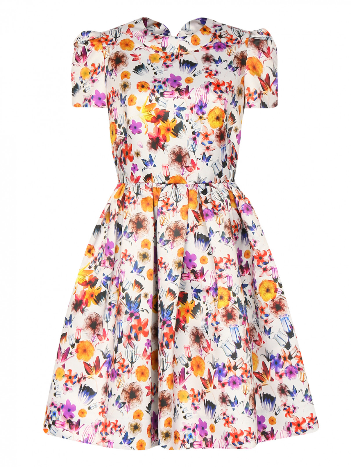 Платье с пышной юбкой и цветочным узором Kira Plastinina  –  Общий вид  – Цвет:  Белый