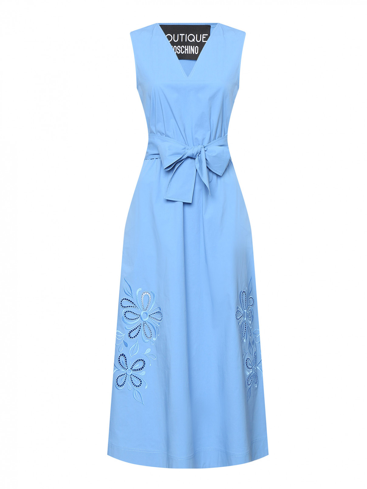 Платье из хлопка с вышивкой Moschino Boutique  –  Общий вид  – Цвет:  Синий