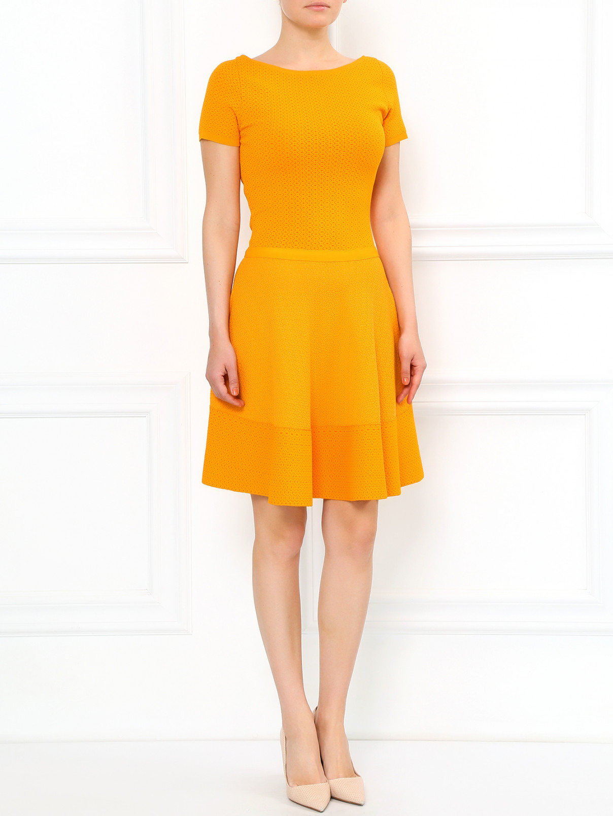 Платье-футляр с узором N21  –  Модель Общий вид  – Цвет:  Оранжевый