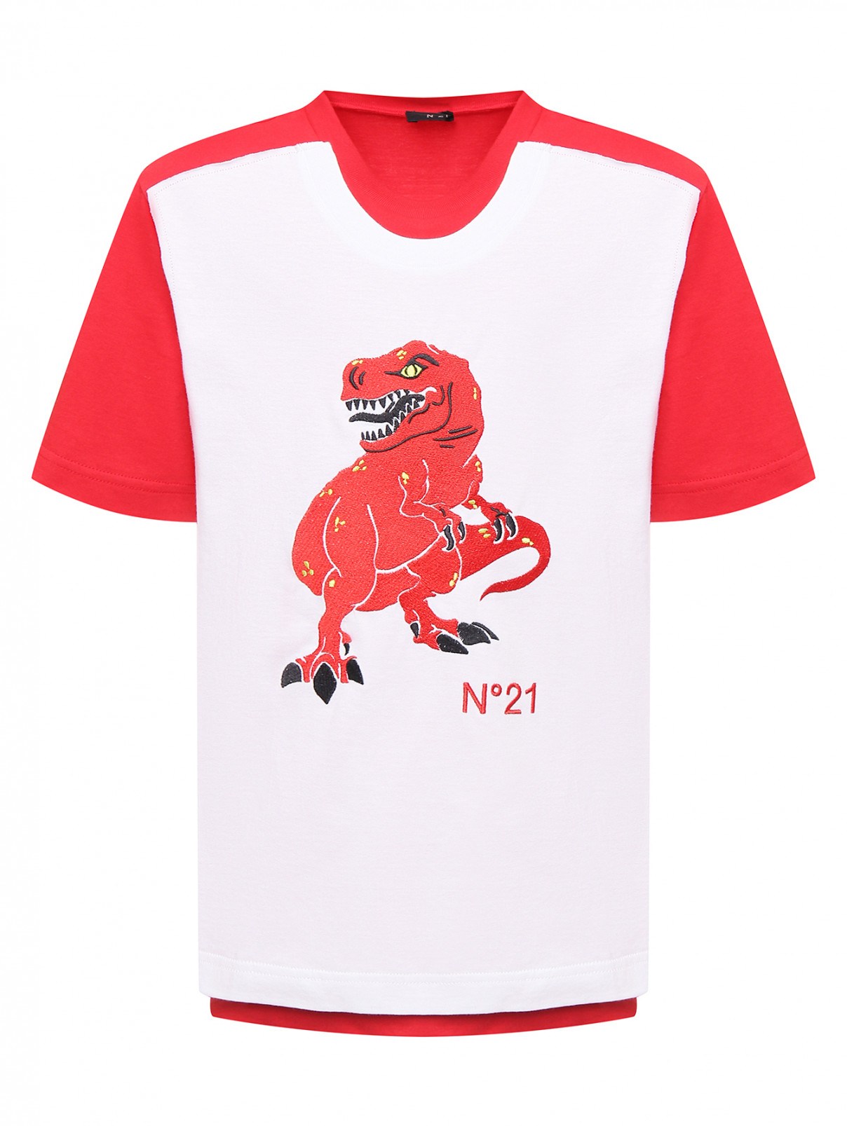 Хлопковая футболка с вышивкой N21  –  Общий вид  – Цвет:  Красный