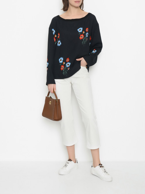 Блуза прямого кроя с цветочным узором - Общий вид