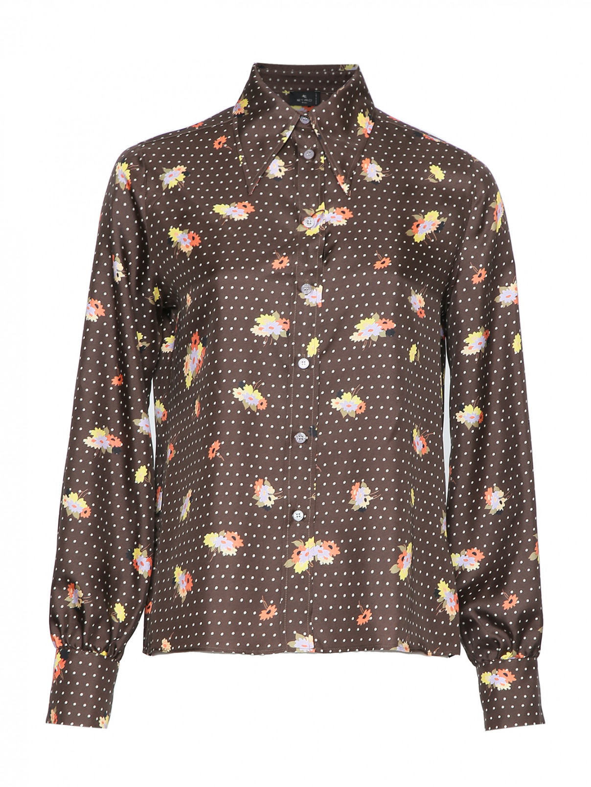 Блуза из шелка с узором Etro  –  Общий вид  – Цвет:  Коричневый