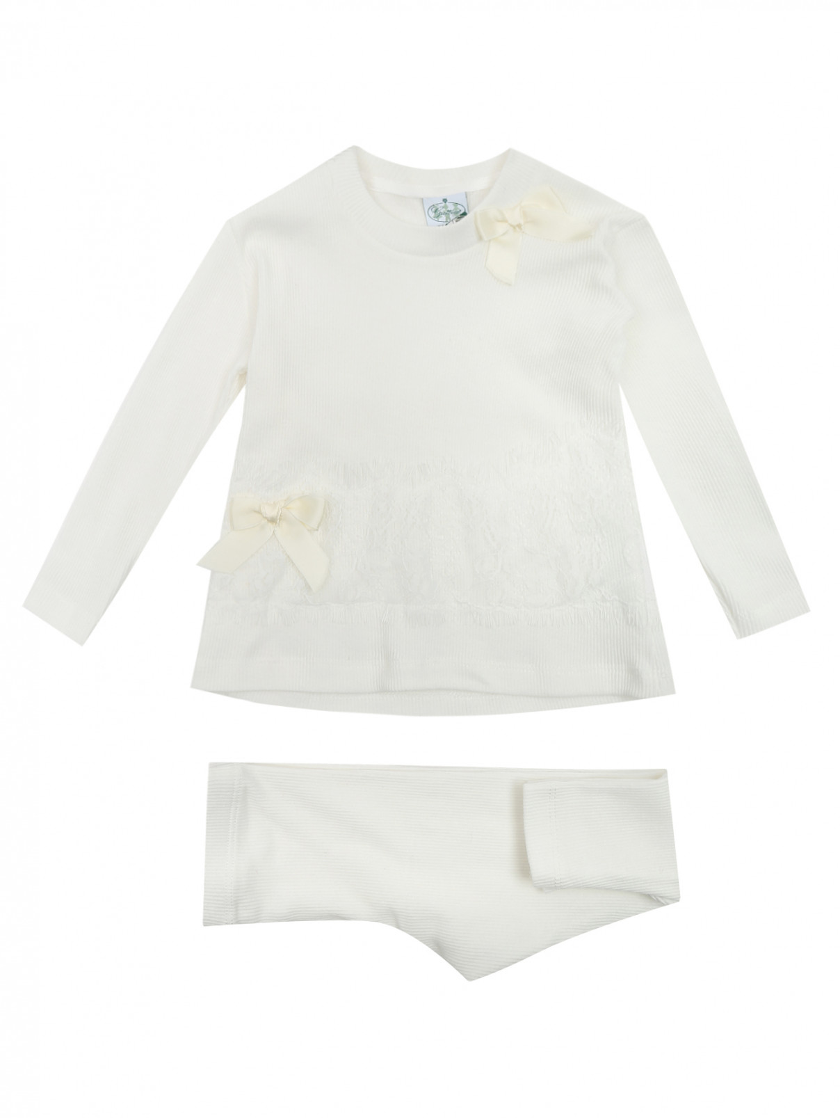 Пижама хлопковая с кружевным декором Giottino  –  Общий вид  – Цвет:  Белый