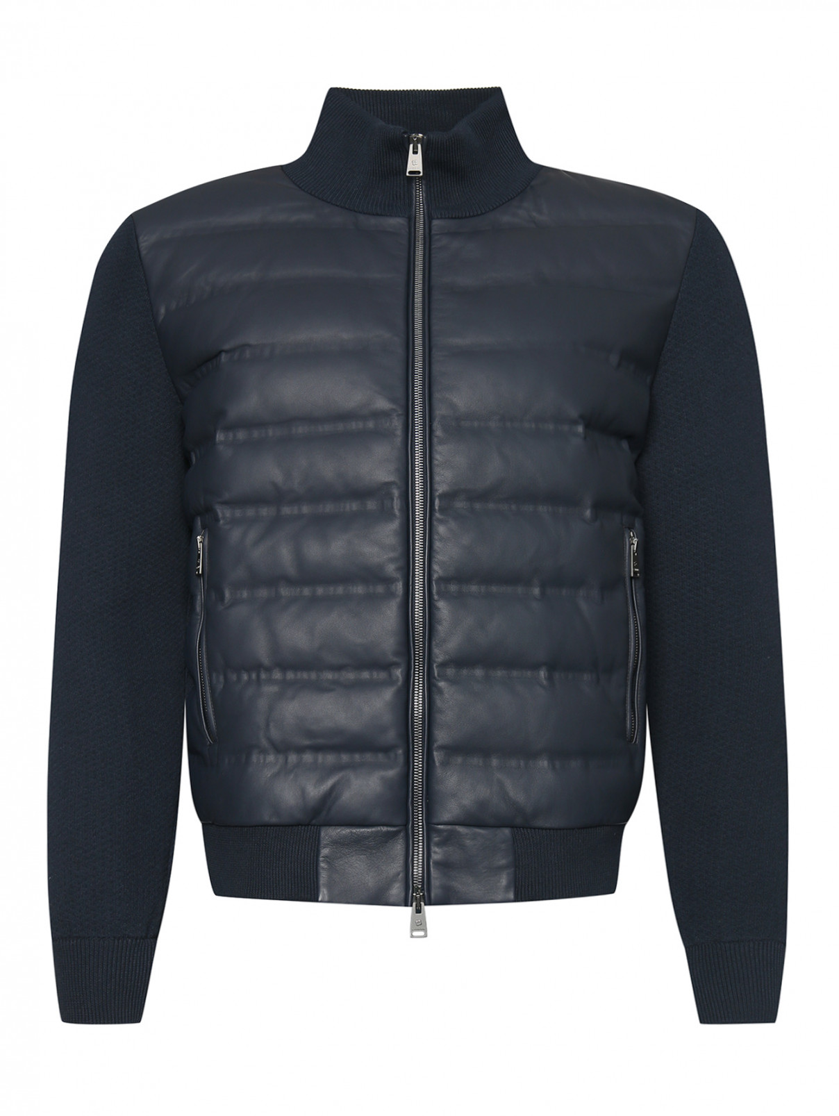 Куртка из кожи на молнии с карманами LARDINI  –  Общий вид  – Цвет:  Черный