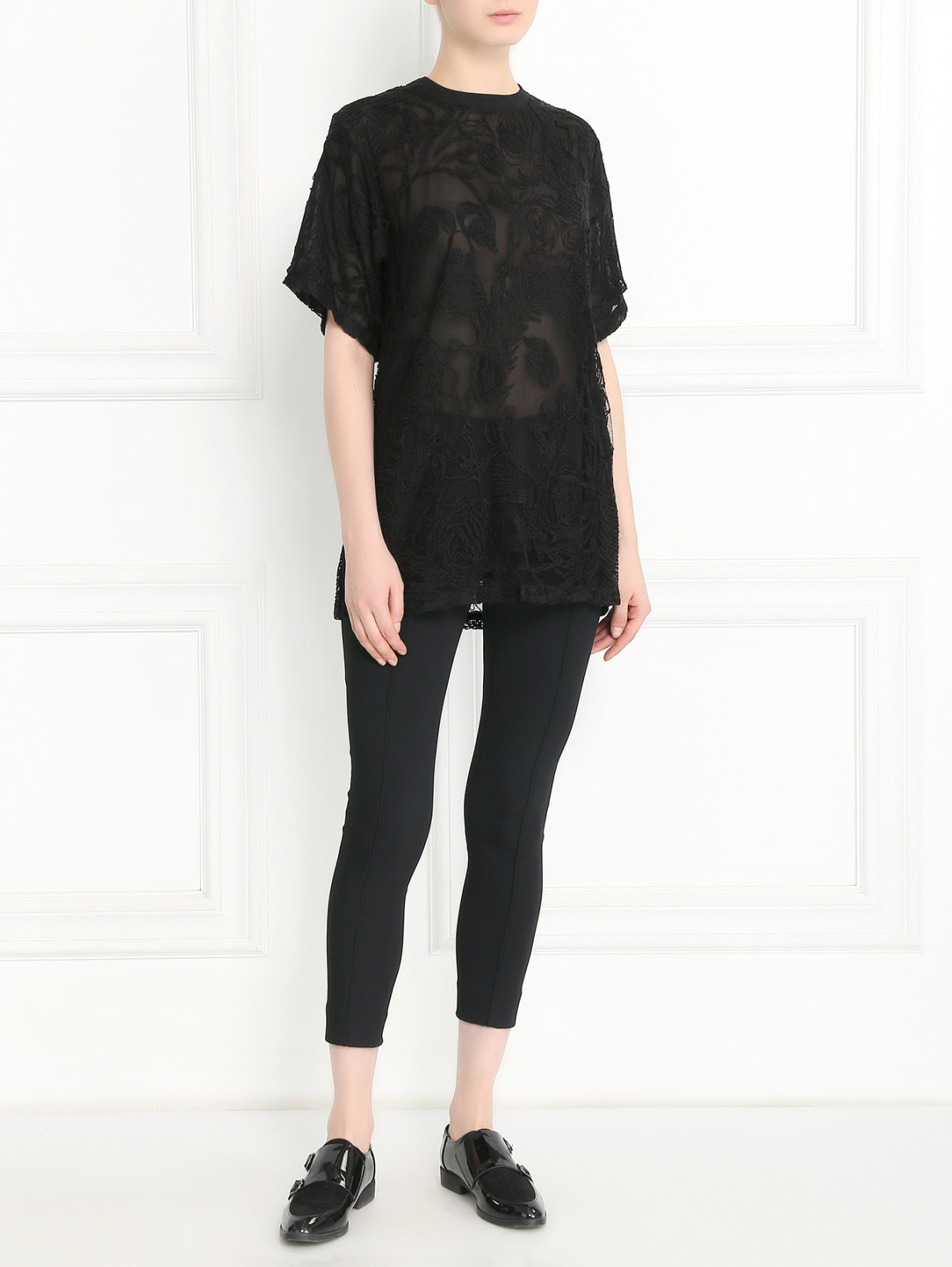 Блуза из сетки и кружева Jean Paul Gaultier  –  Модель Общий вид  – Цвет:  Черный