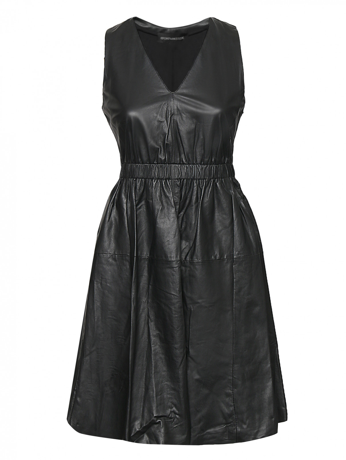 Платье из гладкой кожи с карманами Sportmax  –  Общий вид  – Цвет:  Черный