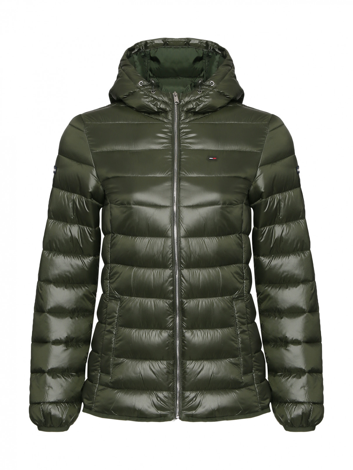 Стеганая куртка на молнии с капюшоном Tommy Jeans  –  Общий вид  – Цвет:  Зеленый