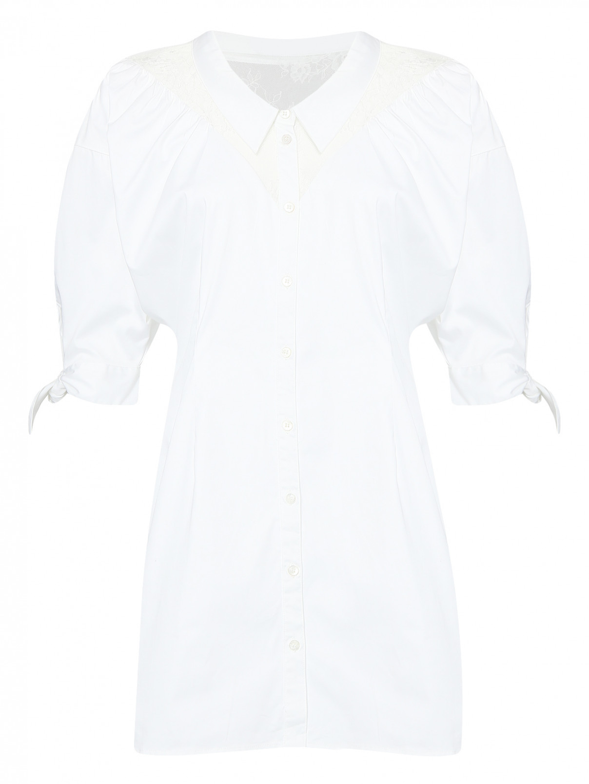 Платье-мини из хлопка с кружевной отделкой Opening Ceremony  –  Общий вид  – Цвет:  Белый