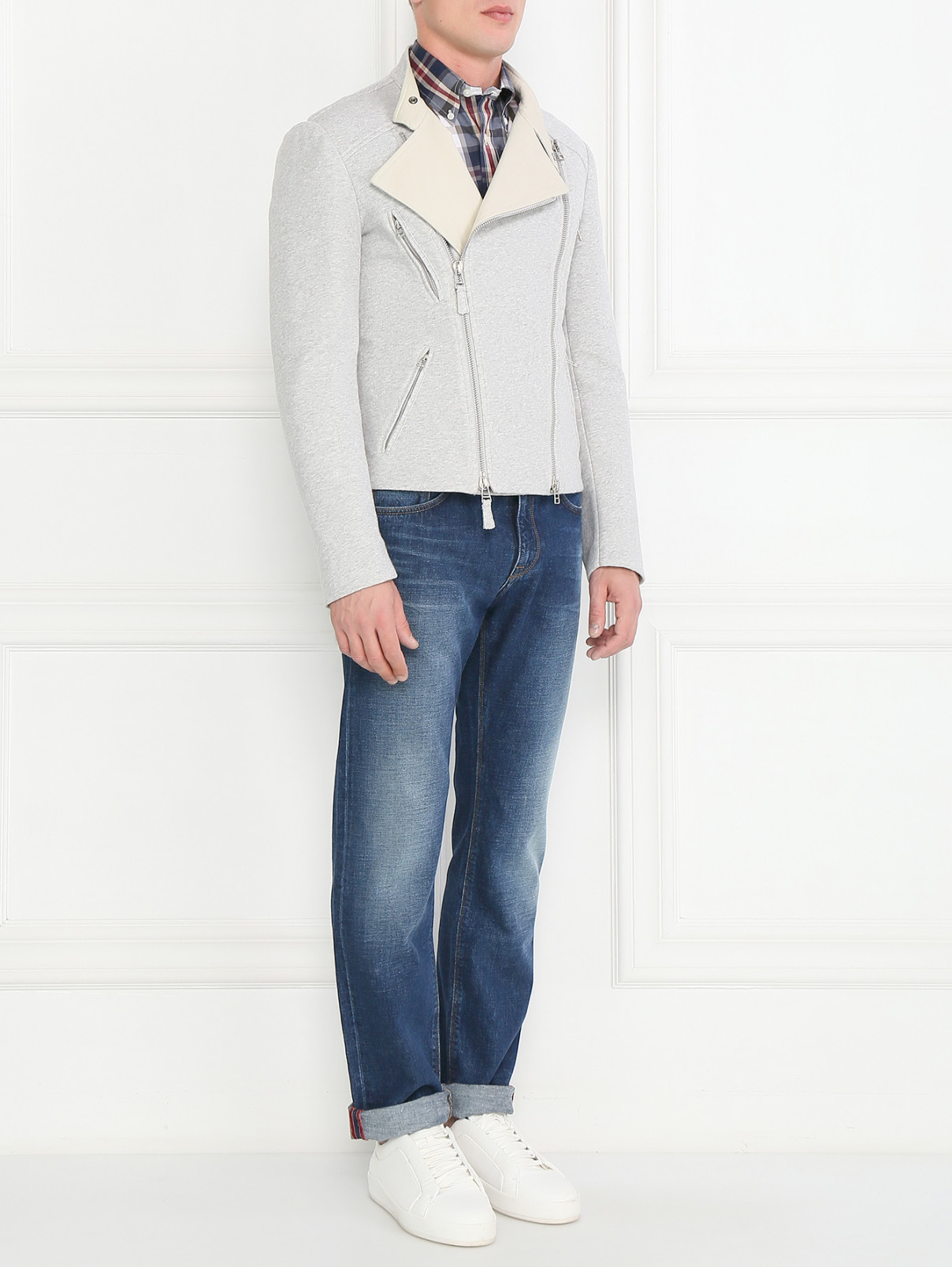 Куртка-косуха из хлопка Ermanno Scervino  –  Модель Общий вид  – Цвет:  Серый