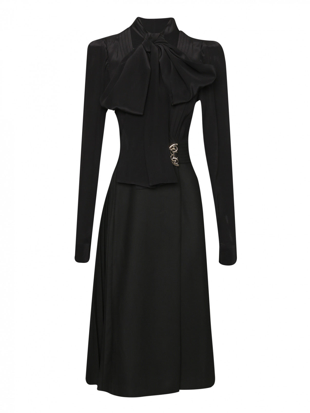 Платье-миди из шелка с бантом Elie Saab  –  Общий вид  – Цвет:  Черный