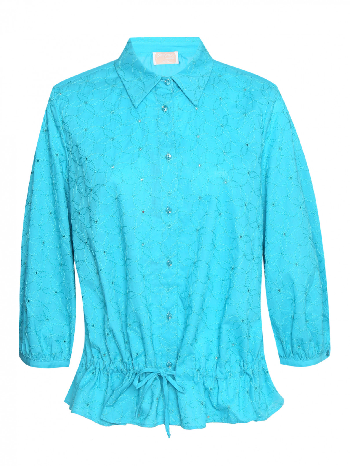 Блуза с вышивкой и завязками Persona by Marina Rinaldi  –  Общий вид  – Цвет:  Синий