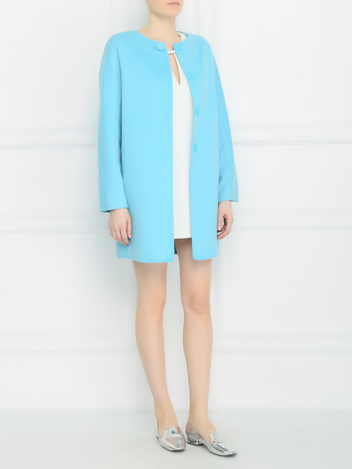 Пальто из шерсти и ангоры Ermanno Scervino  –  Модель Общий вид  – Цвет:  Синий