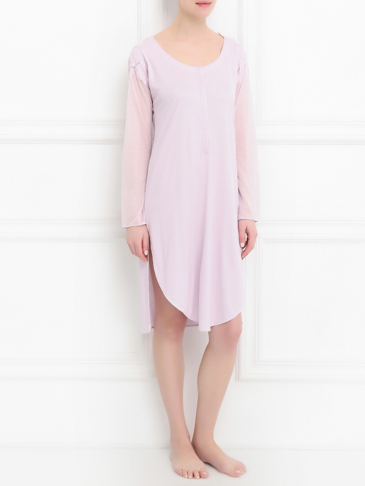 Ночная сорочка с длинными рукавами La Perla  –  Модель Общий вид  – Цвет:  Фиолетовый