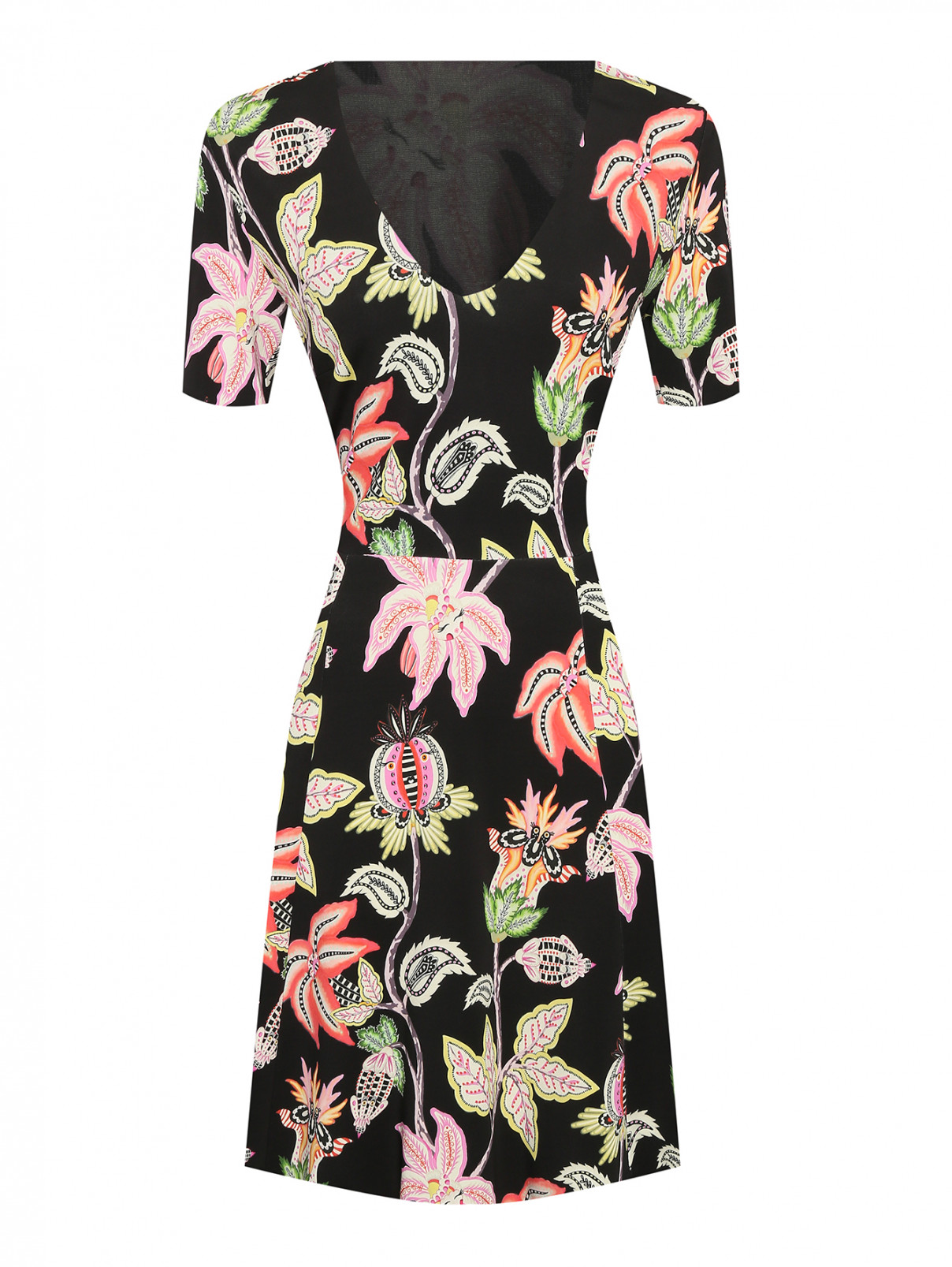 Платье из вискозы с коротким рукавом с узором Etro  –  Общий вид  – Цвет:  Черный