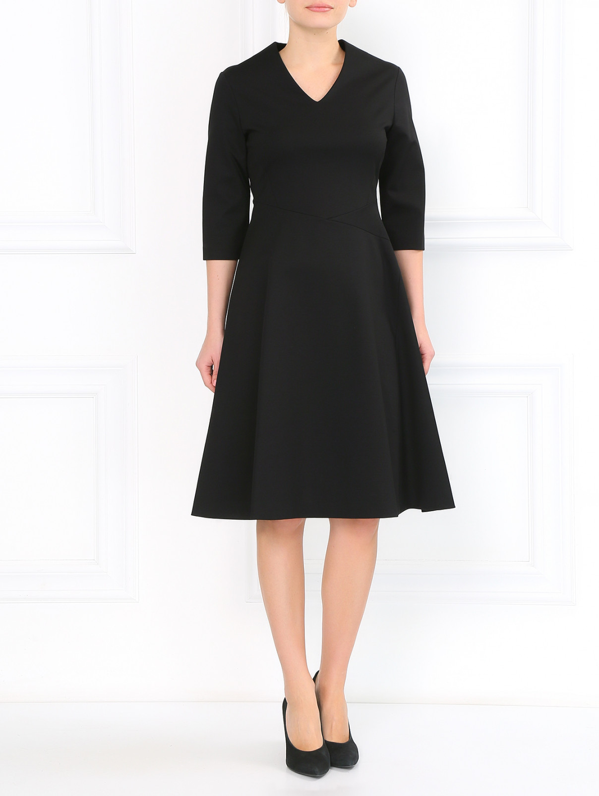 Платье из смешанного хлопка ассиметричного кроя Jil Sander  –  Модель Общий вид  – Цвет:  Черный