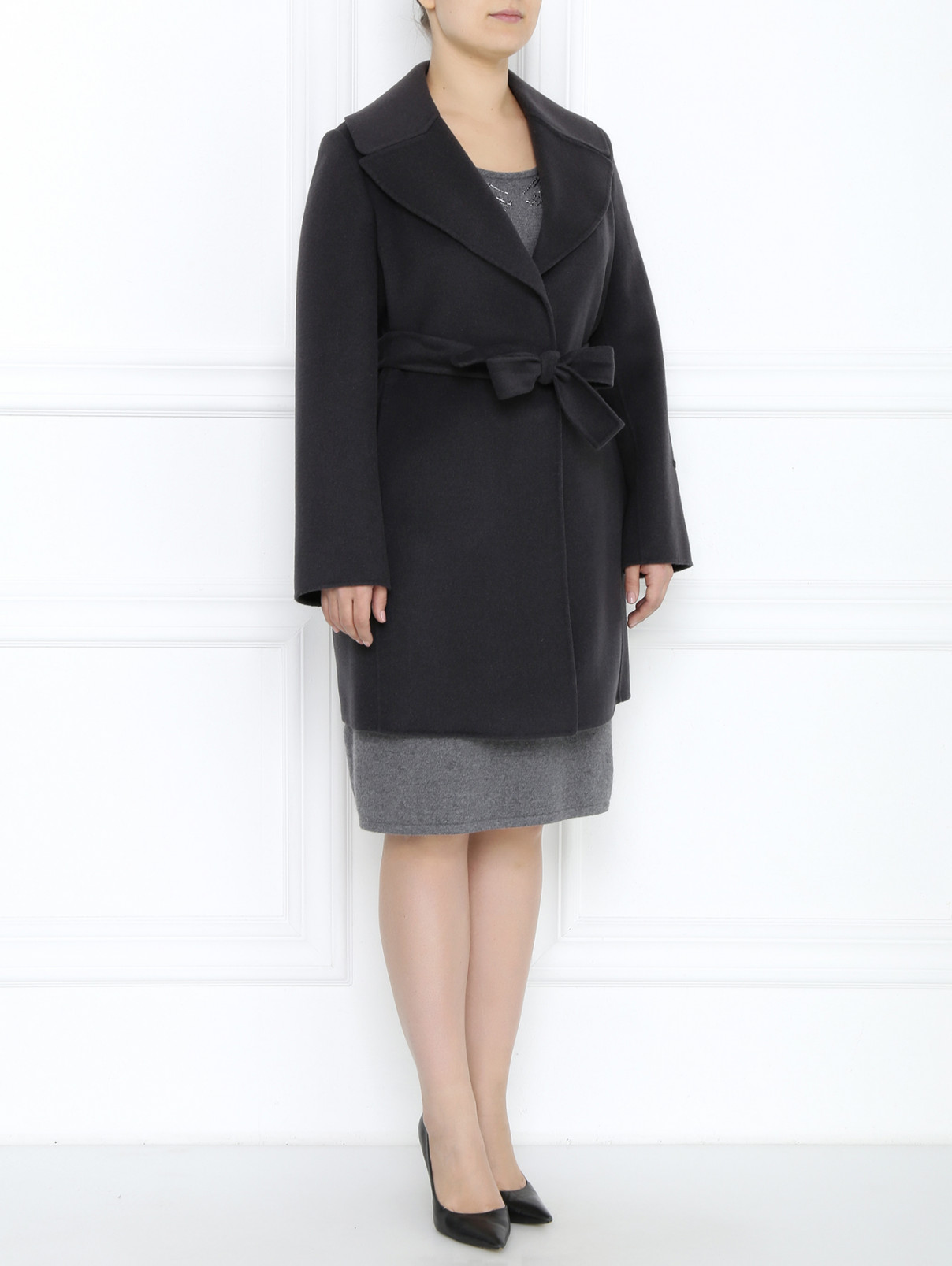 Пальто из смесовой шерсти с отложным воротником Marina Rinaldi  –  Модель Общий вид  – Цвет:  Серый