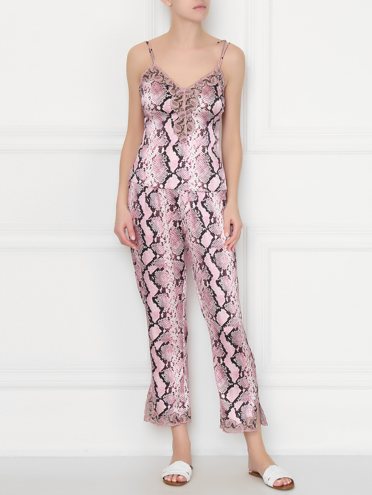 Топ шелковый с животным узором Ermanno Scervino  –  МодельОбщийВид  – Цвет:  Розовый