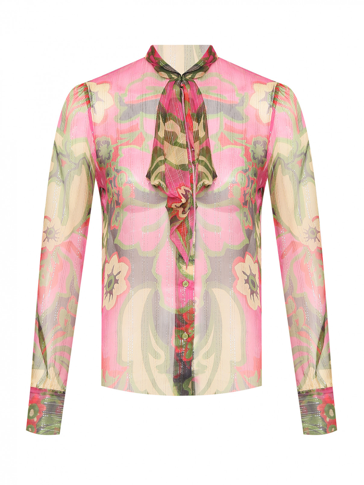 Полупрозрачная блуза с цветочным узором Max&Co  –  Общий вид  – Цвет:  Розовый