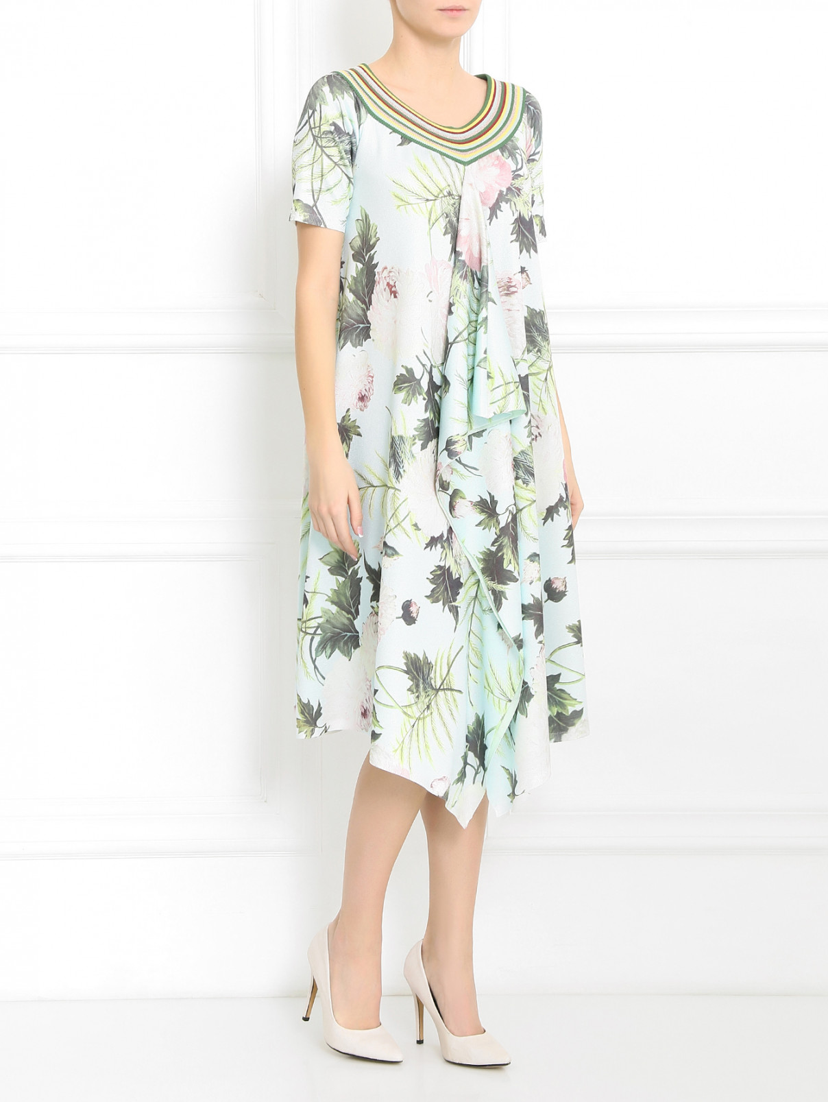 Платье-миди из вискозы свободного кроя с цветочным узором Antonio Marras  –  Модель Общий вид  – Цвет:  Узор