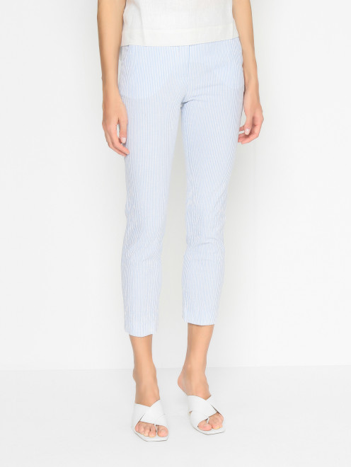 Брюки в полоску из хлопка и льна Weekend Max Mara - МодельВерхНиз