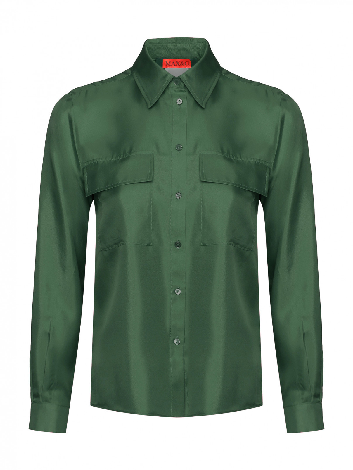Рубашка из шелка с карманами Max&Co  –  Общий вид  – Цвет:  Зеленый