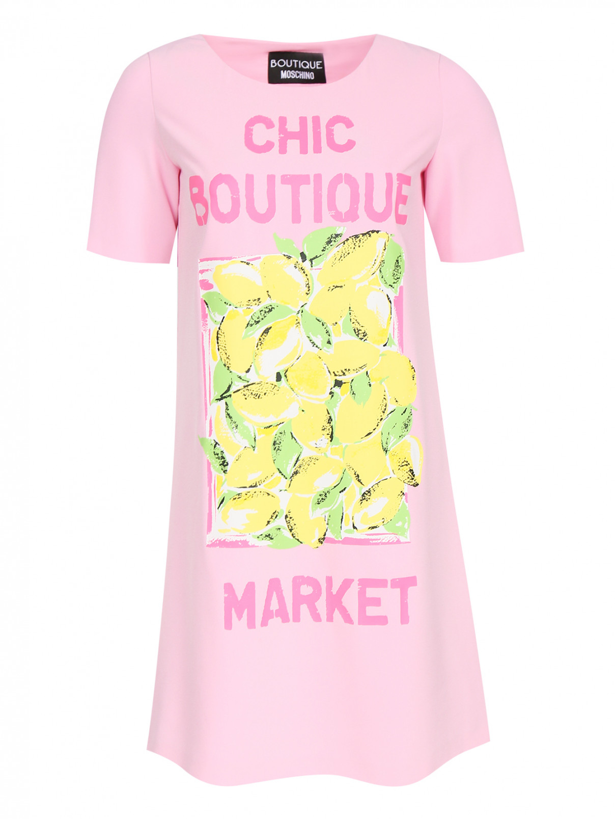 Платье-мини свободного кроя с принтом Moschino Boutique  –  Общий вид  – Цвет:  Розовый