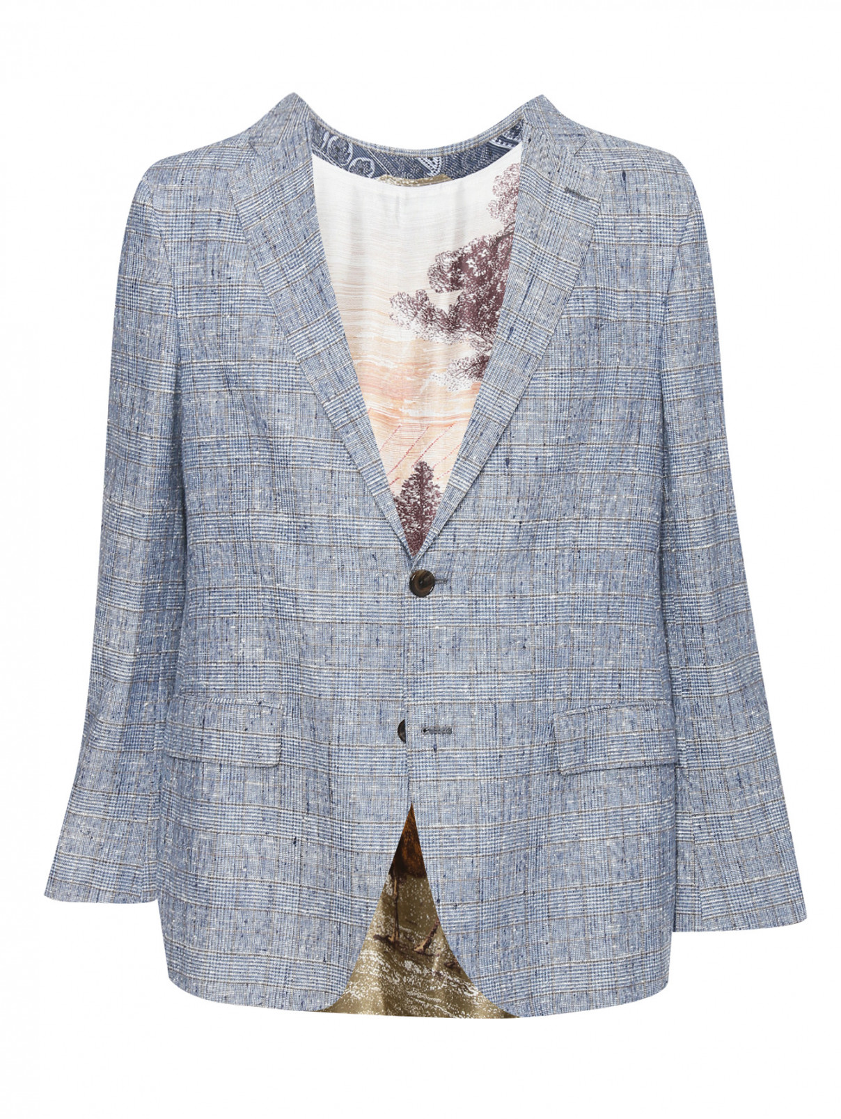 Пиджак из хлопка и шелка с узором Etro  –  Общий вид  – Цвет:  Синий