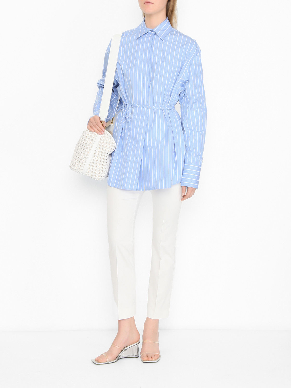Зауженные брюки из хлопка Max Mara  –  МодельОбщийВид  – Цвет:  Белый