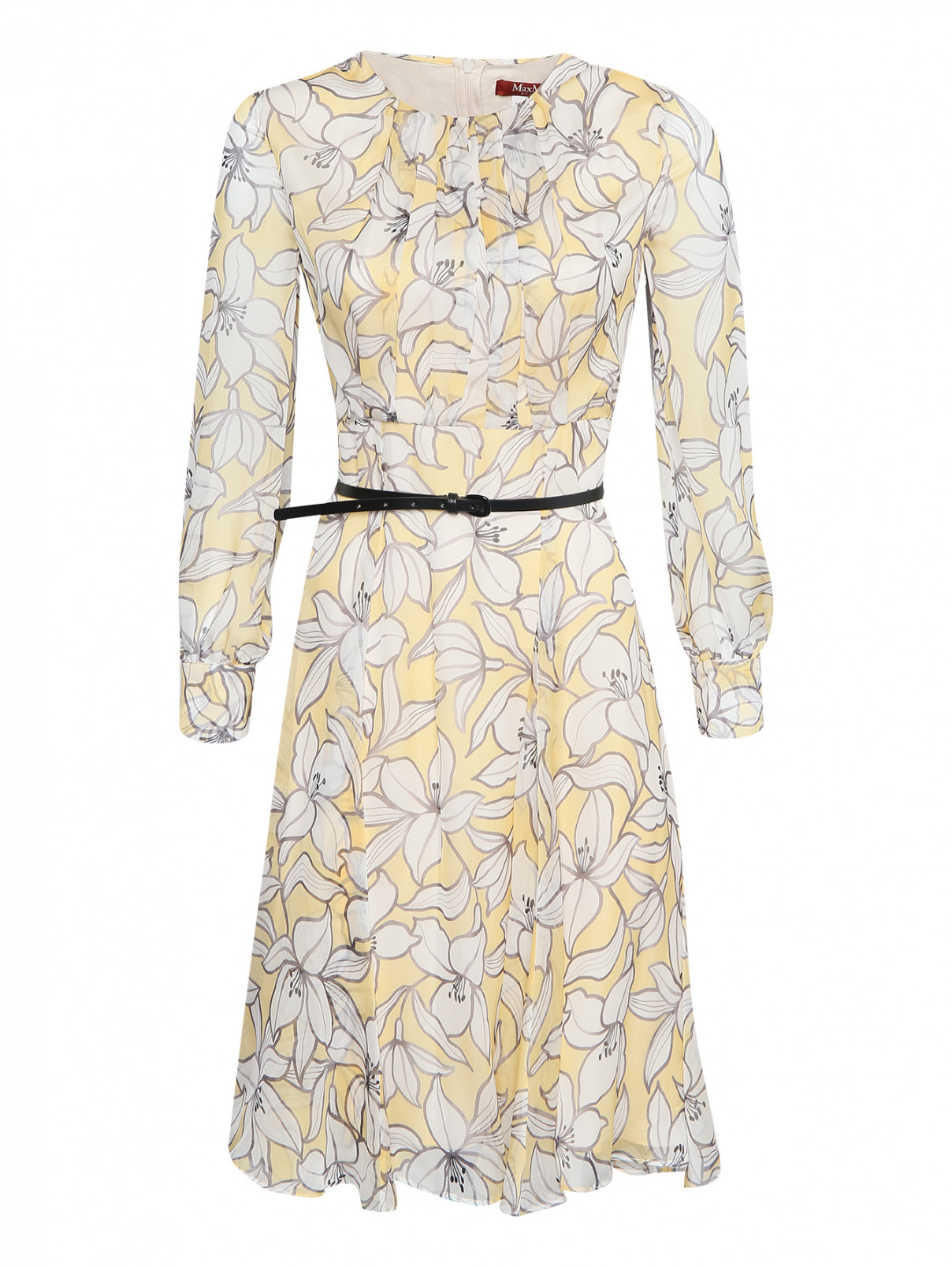 Платье из шелка с ремнем Max Mara  –  Общий вид  – Цвет:  Желтый