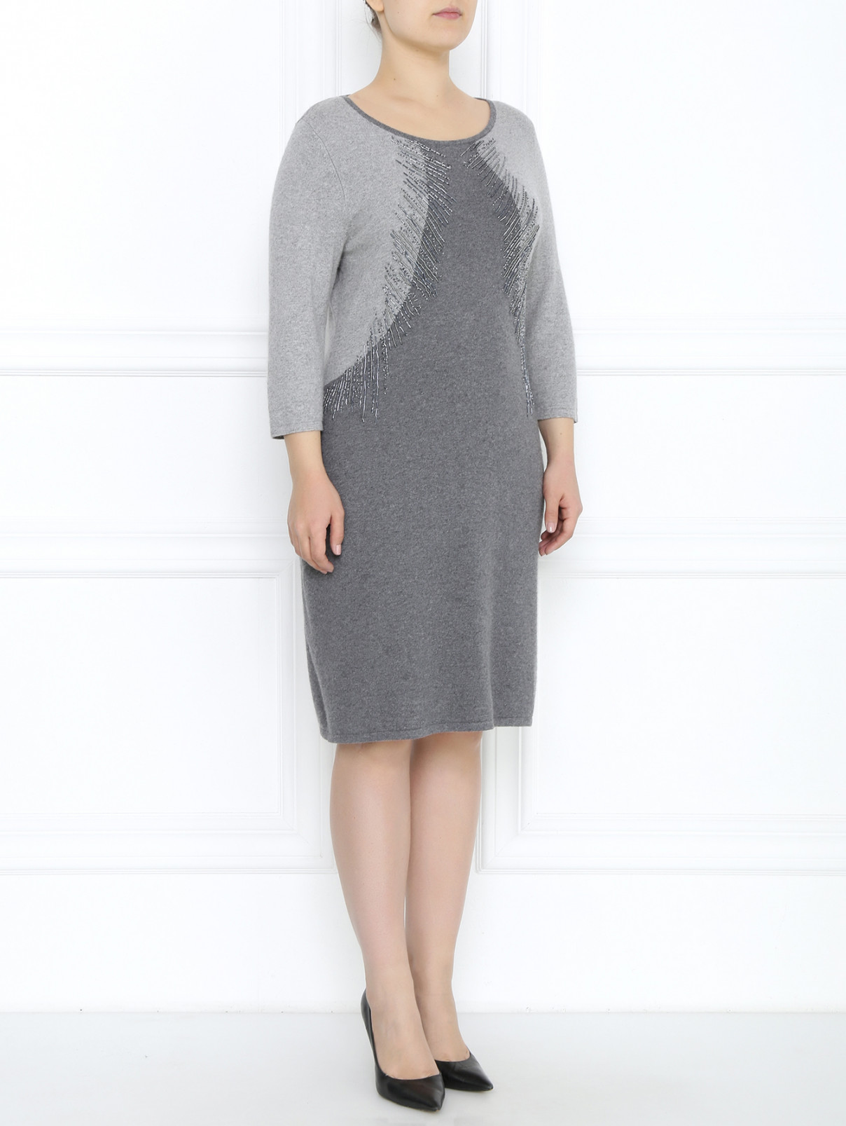 Трикотажное платье с декоративной отделкой Marina Rinaldi  –  Модель Общий вид  – Цвет:  Серый