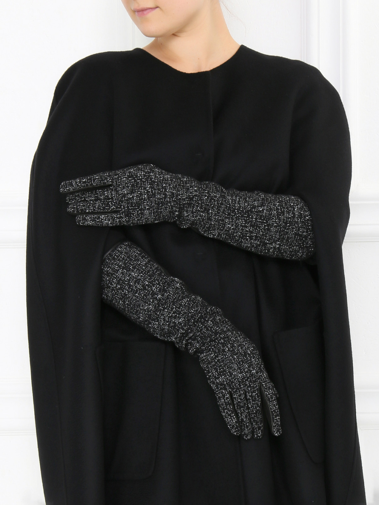 Длинные перчатки с узором Marina Rinaldi  –  Модель Общий вид  – Цвет:  Черный