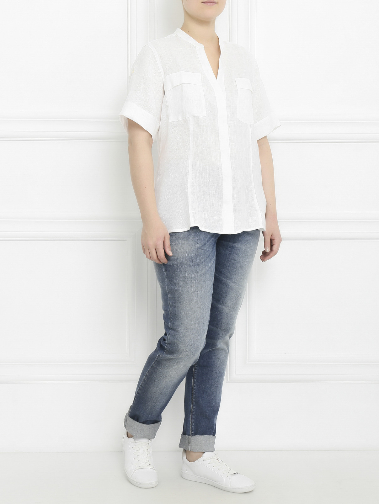 Рубашка из льна с короткими рукавами Marina Sport  –  Модель Общий вид  – Цвет:  Белый