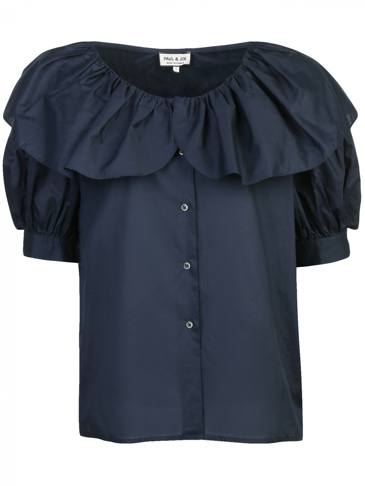 Блуза из хлопка с воланами Paul&Joe  –  Общий вид  – Цвет:  Синий